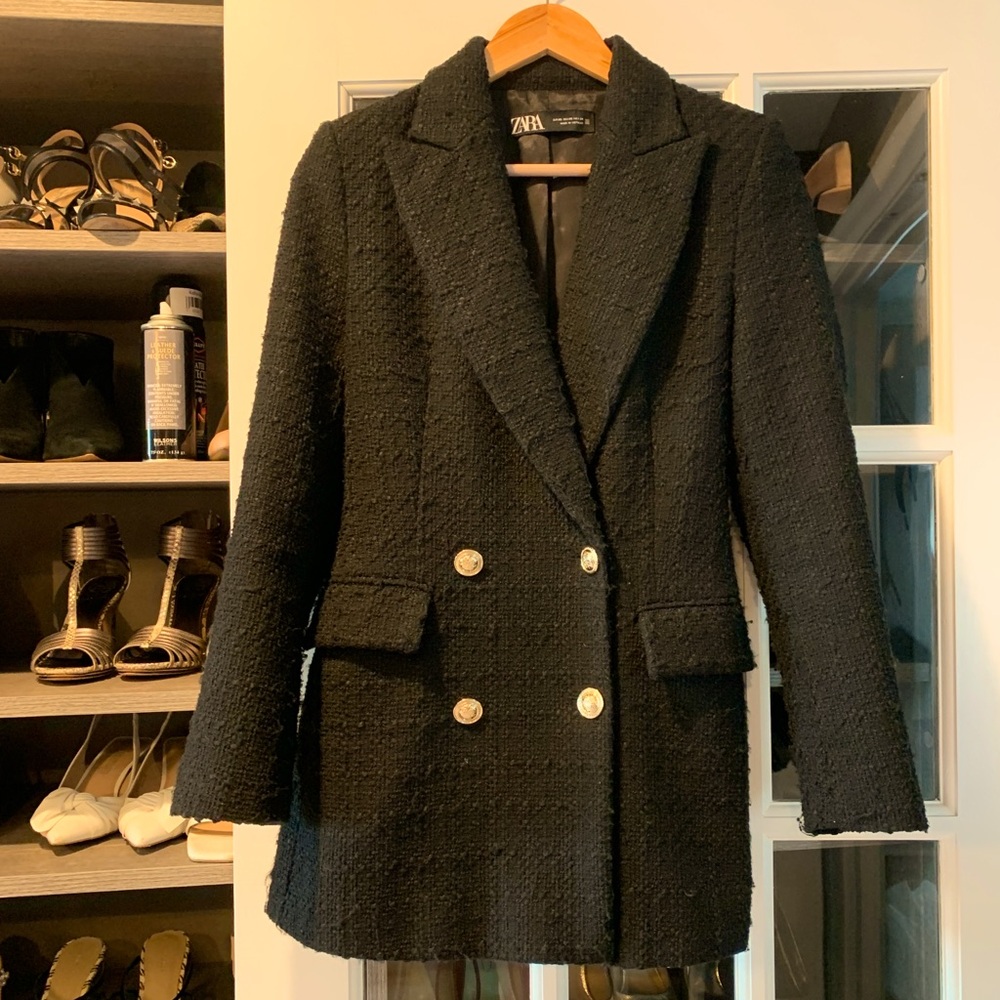 Zara Double Breasted Tweed Blazer Size XS